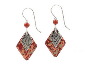 Red Double Diamonds and Bead Earrings