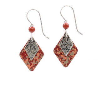 Red Double Diamonds and Bead Earrings