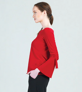Red Off Shoulder Bell Sleeve Top By Clara Sunwoo
