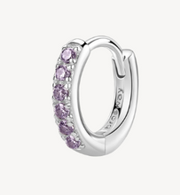 Load image into Gallery viewer, Rhodium Plated Sterling Silver Single Hoop Earrings with Amethyst CZ by Brosway
