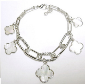 Rhodium White Clover Charm Bracelet