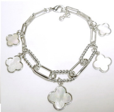 Rhodium White Clover Charm Bracelet