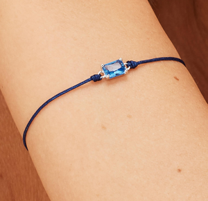 Rhodium Plated Silver Bracelet with Blue Cord and Sapphire CZ by Brosway