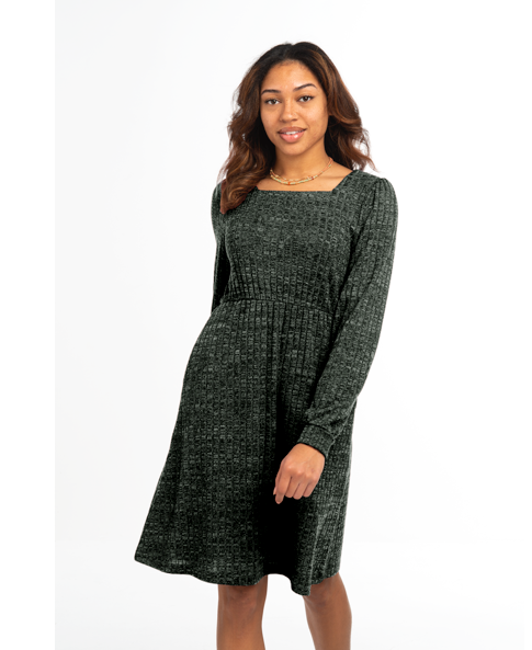 Ribbed Knit Dress in Fern