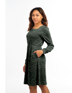 Ribbed Knit Dress in Fern