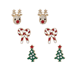 Rudolph, Christmas Tree, and Candy Cane Stud Earrings