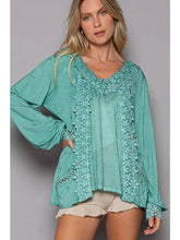 Load image into Gallery viewer, Sage Floral Lace Woven Top - Long Sleeve
