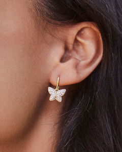 Kendra Scott Gold Lillia Crystal Butterfly Drop Earrings In White Crystal