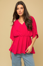 Load image into Gallery viewer, Hot Pink V-Neck Peplum Top

