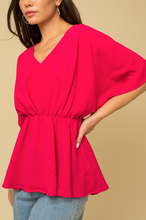 Load image into Gallery viewer, Hot Pink V-Neck Peplum Top
