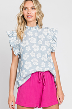 Load image into Gallery viewer, Chambray Ruffle Sleeve Top
