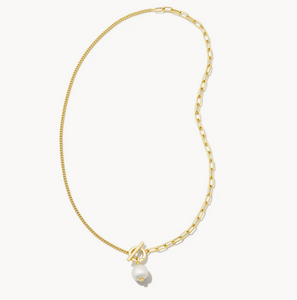 Kendra Scott Gold Leighton Convertible Necklace In White Pearl