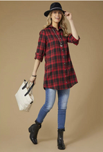 Load image into Gallery viewer, Joy Red Plaid Tunic Dress or Shacket SALE size L/XL only
