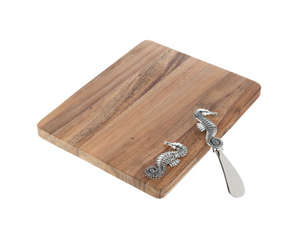 Silver Seahorse Rectangle Cutting Board and Spreader