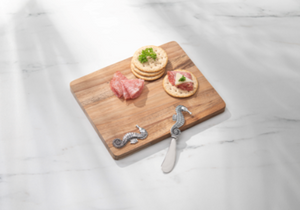 Silver Seahorse Rectangle Cutting Board and Spreader