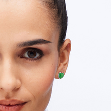 Load image into Gallery viewer, Stainless Steel Gold Plated Stud Earrings with Green Jade by Brosway
