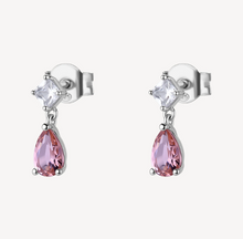 Load image into Gallery viewer, Sterling Silver Pink Teardrop Cubic Zirconia Earrings
