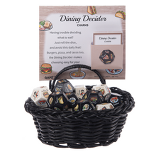 Load image into Gallery viewer, Dining Decider Dice Charms with Saying
