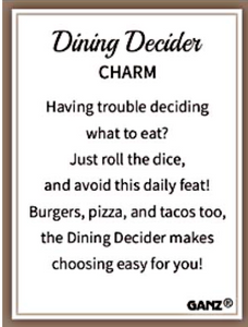 Dining Decider Dice Charms with Saying