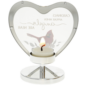 Cardinals Appear 5" Glass Heart Tea Light Holder