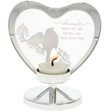 Load image into Gallery viewer, Family You Choose 5&quot; Glass Heart Tea Light Candle Holder
