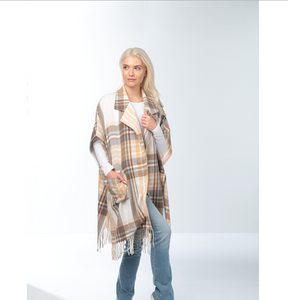 Plaid Collared Wrap in Apricot or Blush