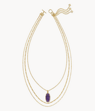 Load image into Gallery viewer, Kendra Scott Elle Bamboo Frame Triple Dark Amethyst Necklace in Gold
