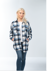 Plaid Button Up Jacket in Blue or Black