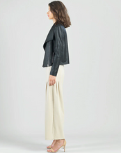 Load image into Gallery viewer, Black Liquid Leather Drape Neck Jacket by Clara Sunwoo
