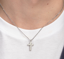 Load image into Gallery viewer, Men&#39;s Stainless Steel Cross Pendant Necklace by Brosway
