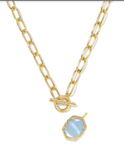 Load image into Gallery viewer, Kendra Scott Daphne Link Chain Necklace Light Blue Mother of Pearl Gold
