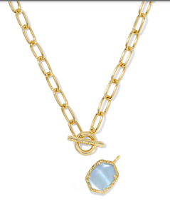 Kendra Scott Daphne Link Chain Necklace Light Blue Mother of Pearl Gold