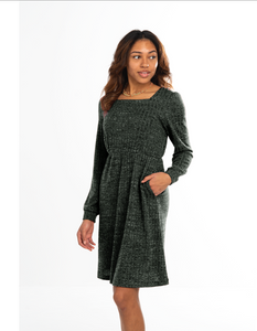 Ribbed Knit Dress in Fern