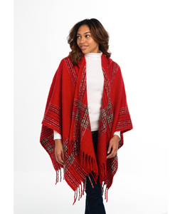Holiday Red Plaid Hooded Wrap /Shawl
