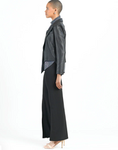 Load image into Gallery viewer, Liquid Leather Cropped Tuxedo Blazer Black
