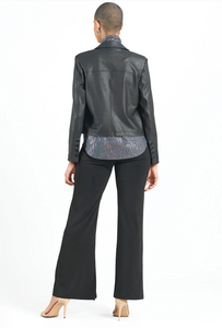 Liquid Leather Cropped Tuxedo Blazer Black
