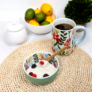 Friends 4.5" Ceramic Bowl with Bamboo Spoon