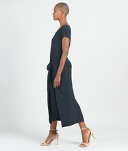 Load image into Gallery viewer, Soft Textured Rayon - Wrap Overlay Center Tie Midi Dress - Black
