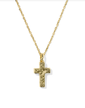 Load image into Gallery viewer, Kendra Scott Cross Pendant Necklace Matte Light Blue Dichroic Glass
