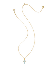 Load image into Gallery viewer, Kendra Scott Cross Pendant Necklace Matte Light Blue Dichroic Glass
