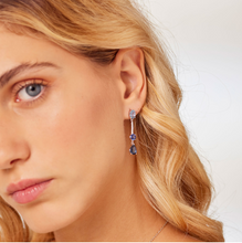 Load image into Gallery viewer, Sterling Silver Linear Earrings with Sapphire and Clear CZ by Brosway
