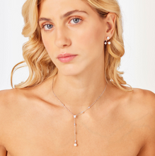 Load image into Gallery viewer, Sterling Silver Linear Necklace with Pearl and Clear CZ by Brosway
