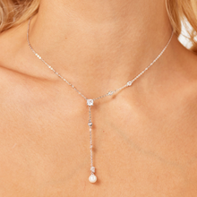 Load image into Gallery viewer, Sterling Silver Linear Necklace with Pearl and Clear CZ by Brosway
