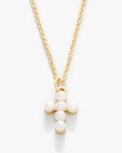 Load image into Gallery viewer, Sea La Vie Necklace Faith/Pearl Cross Gold
