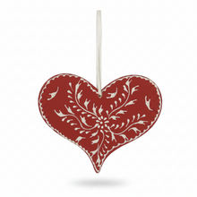 Load image into Gallery viewer, Scandinavian-Style Folk Art Heart Ornaments--3 Assorted

