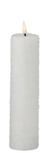 Load image into Gallery viewer, 3 Asst Size Slim White Snowy LED Pillar Candles With Timers
