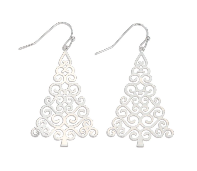 Silver Christmas Tree Dangle Earrings