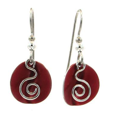 Silver Coil on Red Circle Earrings