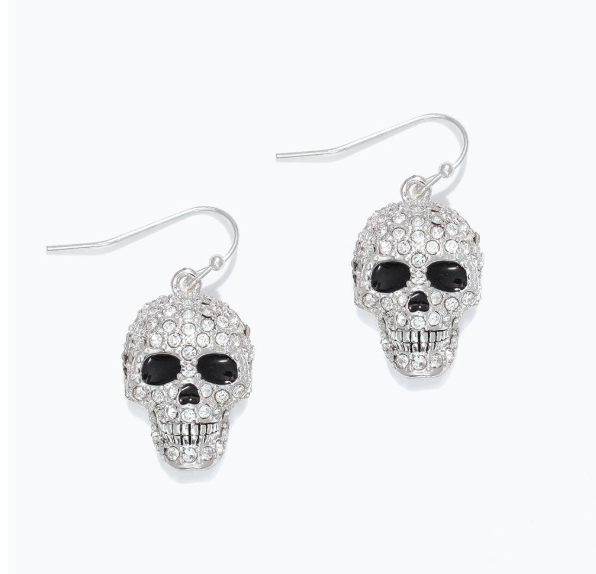 Silver Crystal Skull Earrings