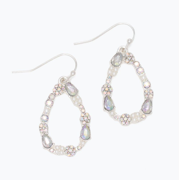 Silver Crystal Tear Drop Earrings